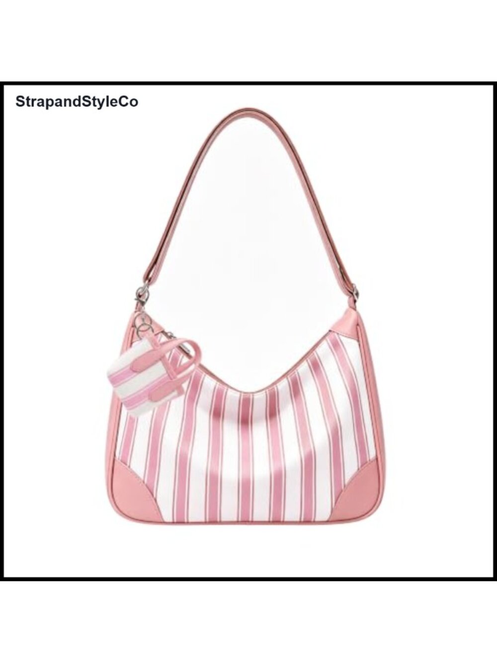 PU Leather Striped Hobo Shoulder Bag Tote with Coin Pouch Women